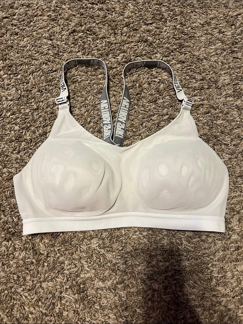 Victoria's Secret White Wireless Molded-Cup Sports Bralette with Branded Straps